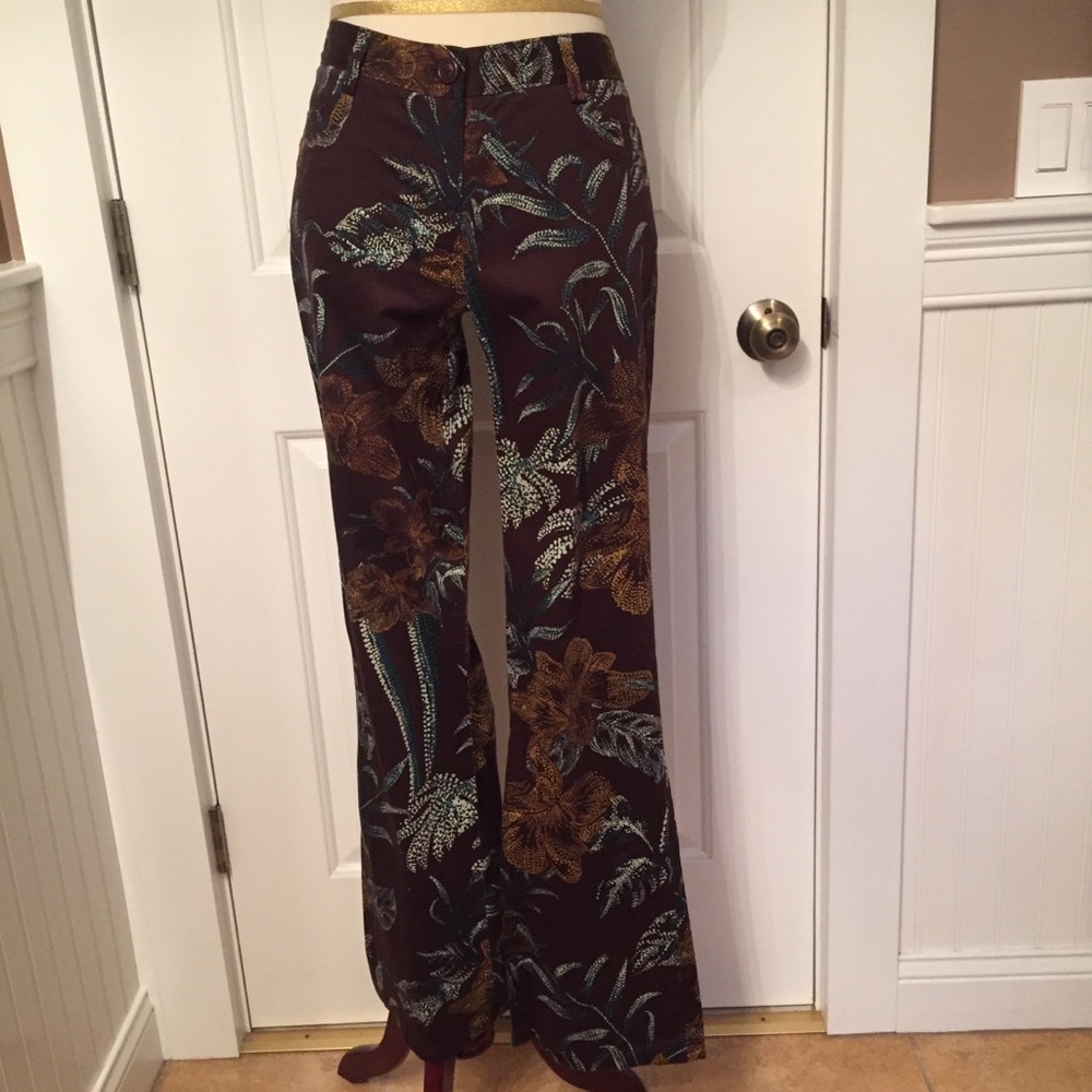 ETCETERA PANTS BROWN GOLD FLORAL FLAT FRONT BOOT CUT Size 2